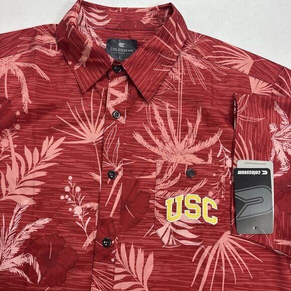 NWT USC Trojans Colosseum Shirt Men Red Floral Hawaiian Aloha Collar Size Large - Picture 1 of 11